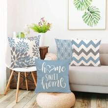 4 件装浅蓝色几何图案抱枕套 - 装饰沙发靠垫套，户外家居装饰，亚麻材质，单面花卉节日抱枕套，不含枕芯。（16 英寸 x 16 英寸、18 英寸 x 18 英寸、20 英寸 x 20 英寸）（12 英寸 x 20 英寸） - 淺藍色 - 查看 10