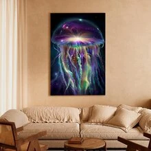 Póster de lienzo enmarcado de 1 pieza, pinturas en lienzo de arte de pared de medusas interestelares, regalo ideal para dormitorio, sala de estar, pasillo, arte de pared, decoración de pared, decoración de invierno, decoración de habitación