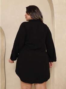 Chemise Dress Viscolinho Plus Size, Elegant, Lightweight, All Curve - Black - View 3