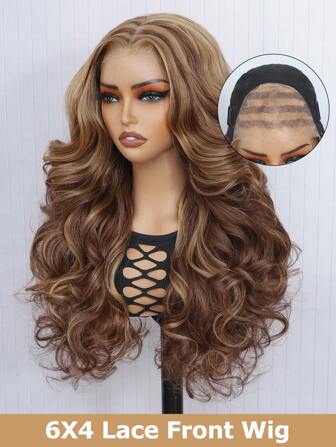 24 Inch Ready To Glueless Wigs Light Brown Mix Brown Synthetic Heat Resistant Yaki Hair Pre Plucked Hairline Pre Cut For Beginners 6X4 Body Wave Lace Front Wigs With Lace Closure 3 Seconds To Wear And Go No Glue Pre Cut Per Plucked Natural Hairline Daily Used High Quality For Girl Women Cosplay Natural Looking Good Quality Synthetic Soft Wig Carnival Music Festival Use