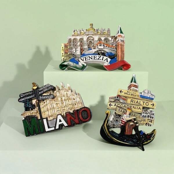 1 pieza Imán de nevera de resina, recuerdo de escenarios de viaje europeos en Milán y Venecia