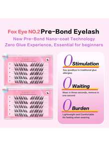60Clusters C Curl Fox Eye Lashes Pre Glued Eyelashes End Eye Elongated Self Adhesive Eyelash 13mm Fox Style DIY Lashes Natural And Realistic False Eyelashes With Segmented Design Large Capacity Eyelash With Upward-Angled Suitable For Daily Use Gift For Women & Girl - C - View 3
