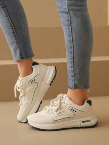 女式圆头系带厚底学生风格增高休闲舒适厚底运动鞋