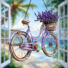 迷人的薰衣草自行车风捕手 - 8 英寸 X 8 英寸复古亚克力雕塑带花篮，非常适合家庭和花园装饰、咖啡厅氛围和春季主题 - 送给朋友、家人和自行车爱好者的完美礼物 - 彩色 - 查看 8