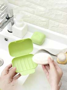 صندوق صابون محمول للسفر - مقاوم للماء، قابل للقفل، وحامل صابون مدمج مع غطاء - صحن صابون بلاستيكي أحادي اللون للحمام والضروريات السفرية، ديكور المنزل والحمام، ديكور الخريف، عودة إلى المدرسة