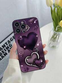 Funda de teléfono de TPU con diseño de corazón morado en forma de corazón para el Día de San Valentín (compatible con iPhone) - Cubierta protectora resistente a los arañazos con un elegante patrón en forma de corazón