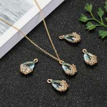 5pcs Hollow Plum Blossom Bordered Teardrop Transparent Glass Pendant Charms, Suitable For Bracelet, Necklace, Earring, Tassel Hair Accessory DIY