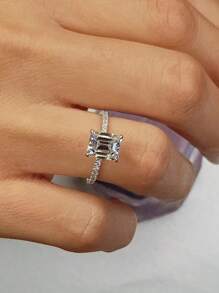 1pc Luxury Classic 1 Carat Diamond Ring, D Color VVS1 Moissanite 925 Sterling Silver 18K Gold Plated, Suitable For Women's Wedding Engagement Rings,Birthday Anniversary Gift With Gift Box