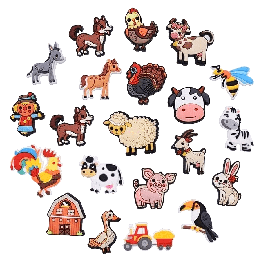 21pcs Farm Animals Shoe Charms Set, PVC Shoe Decorations For Beach Bag, Shoe Accessories Charms, Gift Idea For Birthday Christmas Valentine's Day Halloween Party Favors