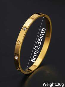 钛钢不褪色经典开口手镯，男士四叶锆石设计师珠宝手链 - 金花 - 查看 5