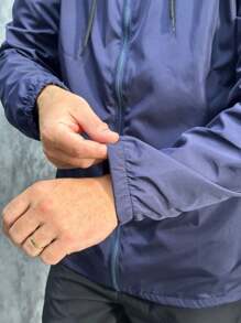 Men's Windbreaker Jacket Lined Waterproof Plain Hooded Ultra Light - Màu xanh hải quân - Xem 4