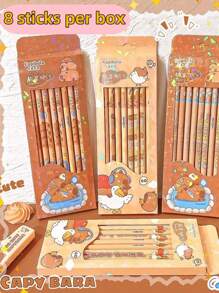 4支/8支/16支装可爱水豚铅笔（每盒8支），颜色和款式随机（需自行削尖），高品质创意学生文具铅笔，HB铅笔，书写流畅，内置橡皮擦，适用于考试、素描和绘画，专业美术铅笔，办公用品，送给家人、朋友、同事的绝佳礼物，学习用品