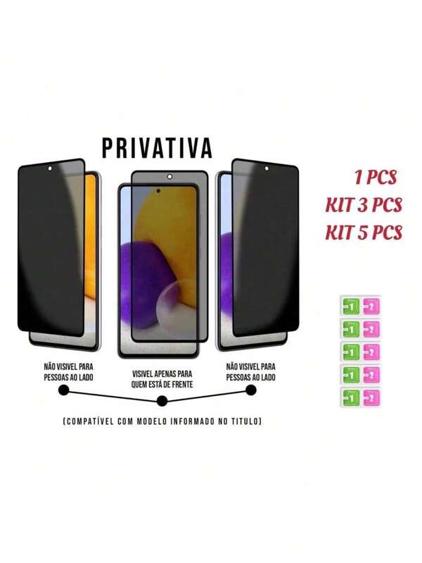 KIT Com 1-3-5 Pcs Película de vidro 3D privacidade para POCO X5 / X5 PRO
