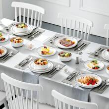 MALACASA 18 Piece Set Of White And Black Edged Ceramic Tableware With Vertical Curved Edges Including 6 Plates/Dessert Plates/Bowls Serving 6 People - White - View 6