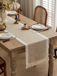 1pc Handwoven Tassel Decor Table Runner, Water-Repellent And Stain-Resistant, Modern Minimalist Style, Elevates Dining Table Artistry For Family Gatherings Or Holiday Celebrations - Brown - View 6