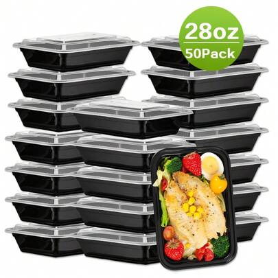 [50 Pack – 28 Oz] Single Compartment Meal Prep Containers With Lids | Disposable Food Storage Boxes For Kitchen, Lunch, Takeout, And Meal Packing | Microwave, Refrigerator & Dishwasher Friendly | Local Warehouse Delivery