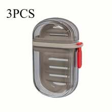 3pcs Travel-Friendly Soap Dish With Lid, PET, Sealed Drain, Ideal For Business Trips & Outdoors