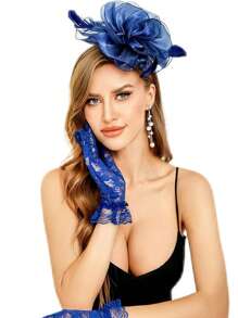 带面纱羽毛头饰的迷人帽子，适合茶会、新娘婚礼面纱、鸡尾酒会、母亲节、万圣节、圣诞节、生日派对、订婚、周年纪念和日常穿着 - 彩色 - 查看 5