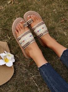 New Summer Comfortable Outdoor Bohemian Style Woven Flat Sandals, Plus Size