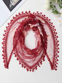 1pc Women Elegant Lace Flower Handmade Edged Triangular Scarf, Versatile Decoration For Hair, Shawl, Spring/Summer/Autumn - Flowers - View 19