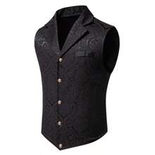 Men's New European Medieval Floral Vintage Waistcoat - Black - View 2