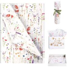 10 Blatt Blumen Seidenpapier Wildblumen Seidenpapier Vintage Lila Lavendelgeschenkpapier für Hochzeit Brautparty Geburtstag Partydekoration DIY Basteln, 50cm*35cm