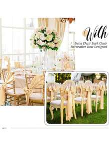 6/12pcs Satin Chair Belt Tie, Champagne Satin Chair Belt Bow Chair Cover Back Tie Supplies Suitable For Weddings, Receptions, Events, Banquets, Parties, Hotel Events, Chair Decoration - Multicolor - View 6