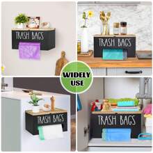 Farmhouse Wooden Grocery Bag Holder And Dispenser, Wall Mounted Plastic Bag Holder And Dispenser With Extra-Wide & Easy-Access Openings, Garbage Bag Dispenser Anti-Fingerprint Rustic Finish Bags Saver - màu đen - Xem 8
