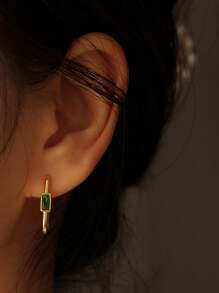 FOREVER QUEEN 1PC 925 Sterling Silver Baguette Paperclip Emerald Cut Square Huggie Hoop Earrings For Women Oval Lightweight Dainty Cubic Zirconia Jewelry Gifts