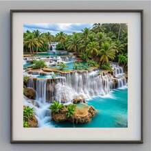 Majestic Waterfall 5D DIY Diamond Painting Kit - Unframed Canvas Oil Painting Art Pieces With Round Diamonds, Suitable For Beginners & Craft Lovers, Vibrant Home Decor Gift