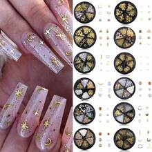 6 Grid 3D Nail Decoration Pendant Alloy Butterfly Shell Seahorse Starfish Pearl Ruby Color Round Beads 3D Metal Pendant Suitable For Nail Art Jewelry Making Technology DIY Nail Charms Nail Gems Nail Supplies