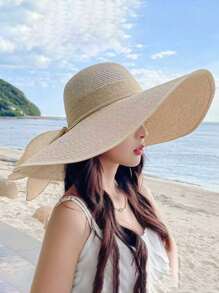 Beach Letter Theme Yellow Linen Handbag, Plus A Small Bag With A Hand Rope And A Bow Hat, Bridesmaid Personalized Wedding Gift Bag, Travel Storage Bag, Cosmetic Storage Bag, Coin Purse, Direct Storage Bag, Beach Bag, Sunscreen Beach Hat New Travel Sunshade Wave Hat Handmade Diy Sun Hat, Is A Gift For Mom, Valentine'S Day Gift, Very Suitable For Traveling To The Seaside., Beach Essentials, Summer Women Bag,Perfect For Travel, Vacation, Holiday & Beach - Khaki - View 7