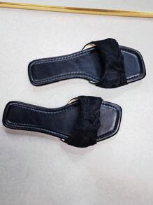 2025 Spring/Summer New Flat Sandals, Strap Bow Decor, Black Casual Fashion Slippers