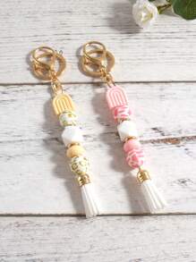 1pc Spring Silicone Beaded Tassel Keychain Ideal Accessory For Bags Designed For Both Men And Women Bridesmaid Gifts Boho