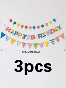 3 buah Bendera Tarik Ulang Tahun Warna-warni, Dekorasi Panggung, Spanduk Selamat Ulang Tahun, Untuk Ulang Tahun Pertama, Pengungkapan Jenis Kelamin, Pesta Perayaan, Spanduk Dekoratif - MultiWarna - View 7