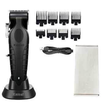  Kemei KM-2296 专业理发器 | 碳钢刀片和无线充电底座 | 2500mAh 锂电池，运行时间为 120 分钟 | 超静音修剪器，适合男士/家庭理发师使用