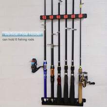 1pc Easy To Install Black Color Fishing Rod Wall Mount Rack, Sturdy , Holds Up To 6 Rods, Suitable For Outdoor, Home, Garage, Multi-Slot Design, Easy Storage, Space-Saving, Fits Various Fishing Rods, Ideal For Fishing Enthusiasts