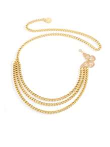 European & American Metallic Style Big Butterfly Multi-Layer Tassel Waist Chain, Elegant Waist Chain Fashion Accessory Suitable For Daily Dress