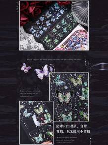 1 Card 6 Butterfly Stickers Crystal Flash Butterfly Laser Waterproof Pet Notebook Bag Diy Gooka Notebook Material Paper Suitable For Hand-Collage Notebook Decoration Family Small Items Decoration For Children Students Classmates Friends Gifts,School Supplies,Back To School