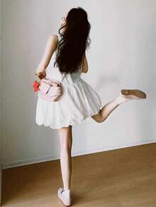 Spring Summer Casual Vest Dress For Women Back To School Autumn Clothes Korean Style Elegant Chic Solid Color Sleeveless O-Neck Vintage Homecoming Short Dresses Kawaii Party Graduation White Black Clothes White Dress New Year Christmas