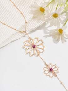 1 件装新款优雅夏季女士身体链项链露背十字花串珠镂空百搭腰链适合日常/派对配饰 - 彩色 - 查看 3