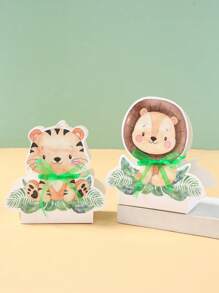 12 pièces Boîte cadeau thème animal, Mini boîte cadeau animal de la jungle avec ruban vert, boîte d'emballage style animal de la jungle pour la décoration de salle de fête d'anniversaire, baby shower, faveurs de fête de printemps