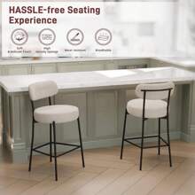 Dyhome Bar Stools Set Of 3, 27 Inches Counter Height Bar Stools With Back, Modern Upholstered Boucle Barstools For Kitchen Island, With Metal Leg And Cushion, Furniture Living Room ,Christmas Gifts. - Xám - Xem 6
