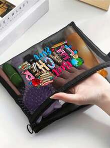 Borsa cosmetica in rete con motivo a cavo di dati, design a motivo di caricatore, borsa portatile da viaggio con cuscinetto d'aria rosso per immagazzinaggio, borsa trucchi, borsa per prodotti per la cura della pelle, elementi essenziali da viaggio, articoli per il dormitorio, regali per la sposa, regali per la mamma, regali di compleanno, regali per amici e insegnanti, immagazzinaggio in bagno, immagazzinaggio gioielli, borsa per oli per le labbra e cosmetici.