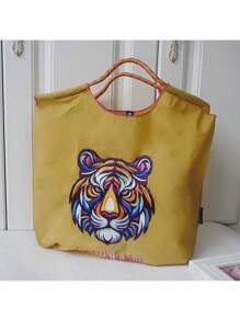 New Stylish Japanese Minimalist Embroidered Nylon Shopping Tote Bag, Fashionable Handbag