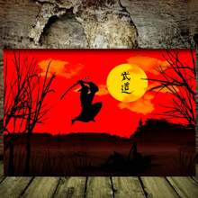 1 Pc  Vivid Red Sun And Black Wooden Framed Canvas Painting -  Thickness 2.25cm/0.9inch,Home Gift Decoration, Room Decoration Aesthetic, Wall Decoration Art, Perfect Gift, Autumn And Winter Wall Decoration, Living Room Decoration, Bedroom Decoration, Kitchen Decoration, Entry Decoration, Bathroom Decoration, Direct Wall Painting, High Quality Wall Painting Poster