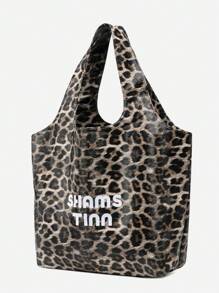 新款时尚春夏豹纹购物袋单肩包手提包百搭日常旅行大容量复古通勤出差购物旅游大包街头