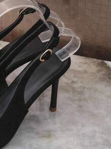 女士春夏封闭式鞋头绑带网面细高跟凉鞋，乳白色