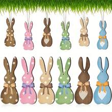 12pcs/Set Easter Decorations, 2D Wooden Multicolor Rabbit Shape, Holiday Decor, Home Decor, Tree Decor, Party Decor