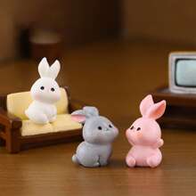 1 pièce Ornement de paysage miniature avec la famille de lapins de Pâques, accessoires de décoration de bureau mignons avec lapin